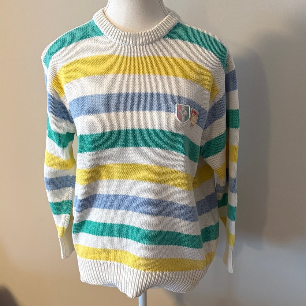 Vintage 80’s Sasson Striped Multicolor Long Sleeve Cotton Blend Sweater. Size Lg